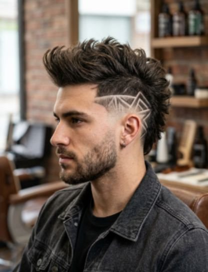 Burst Fade Mohawk with Design