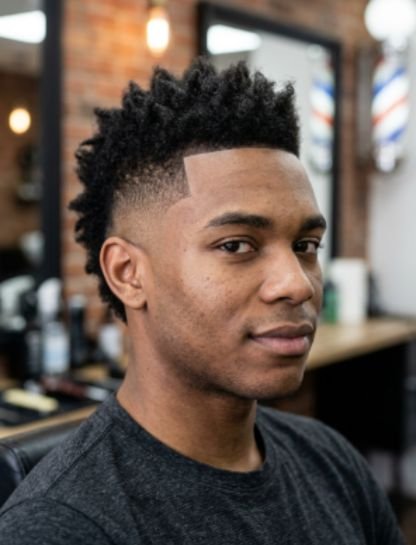 Burst Fade Mohawk with Line Up