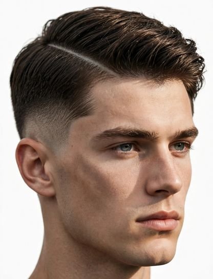 Classic Comb-Over Hard Part Burst Fade