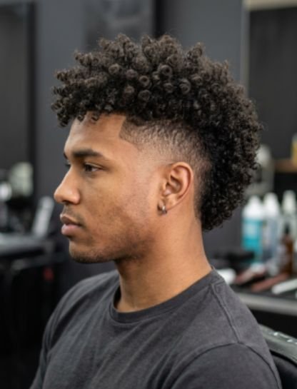 Curly Burst Fade Mohawk