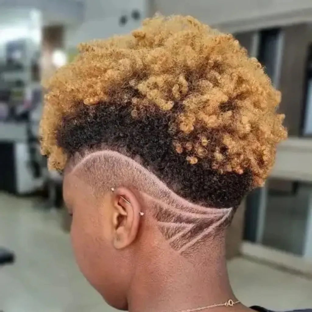 Blonde Curly Frohawk with Hair Design