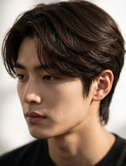 K-Pop Wolf Cut With Side Swept Bangs