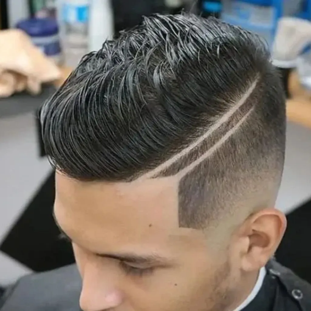 Slick Comb Over Pompadour with Double Hard Part