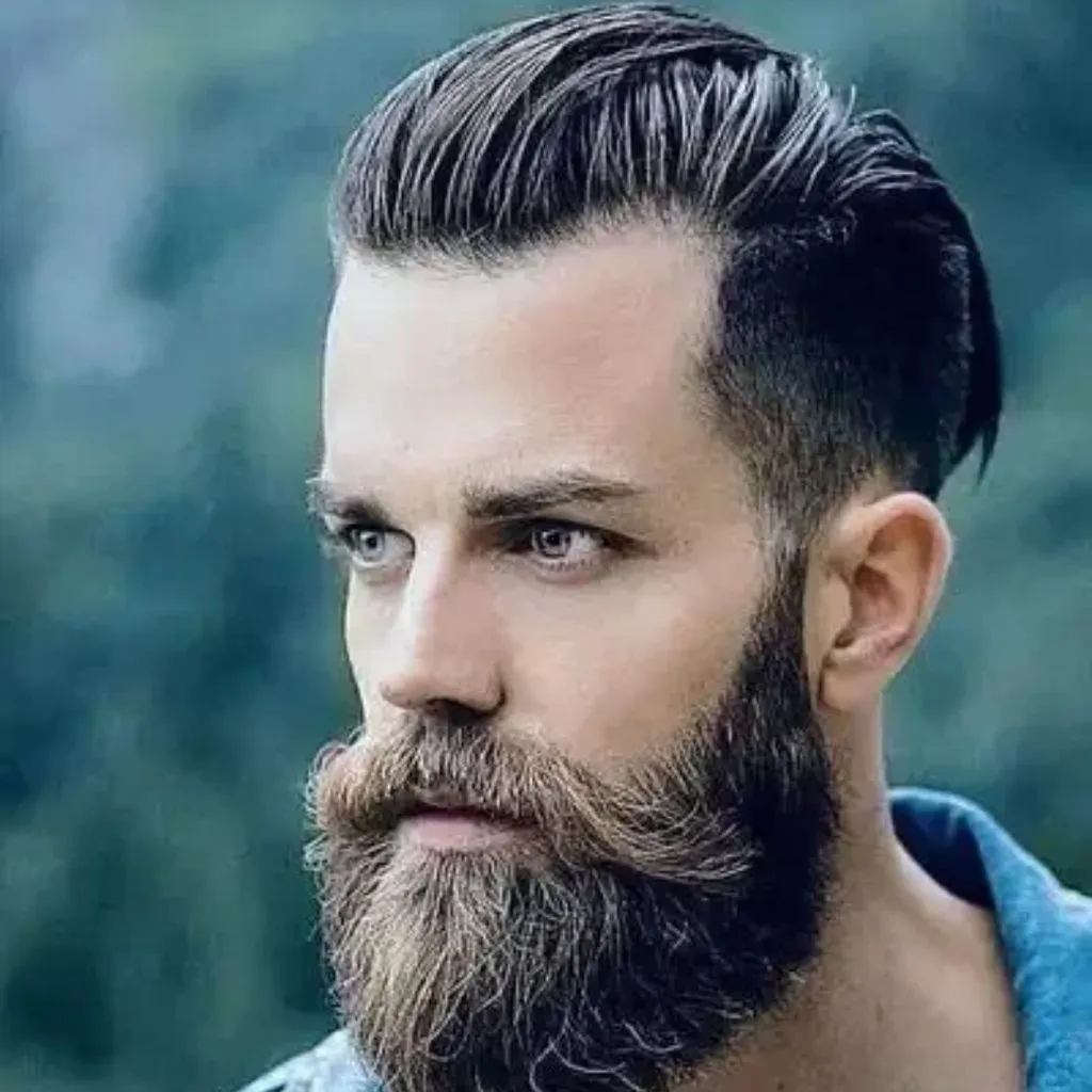 Slicked-Back Undercut with Full Beard
